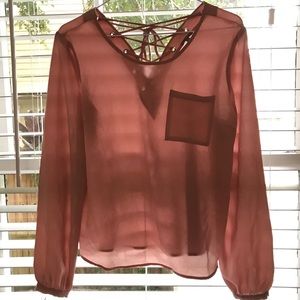 Charlotte Russe Lace Up Long Sleeve Blouse/ SM